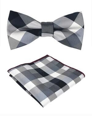 1613 Young Fashion Style Plaid Inspired Bow Tie and Pocket Square